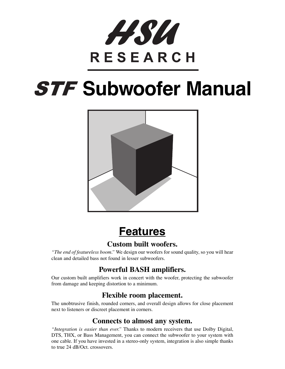 Hsu Research Subwoofer STF User Manual | 8 pages