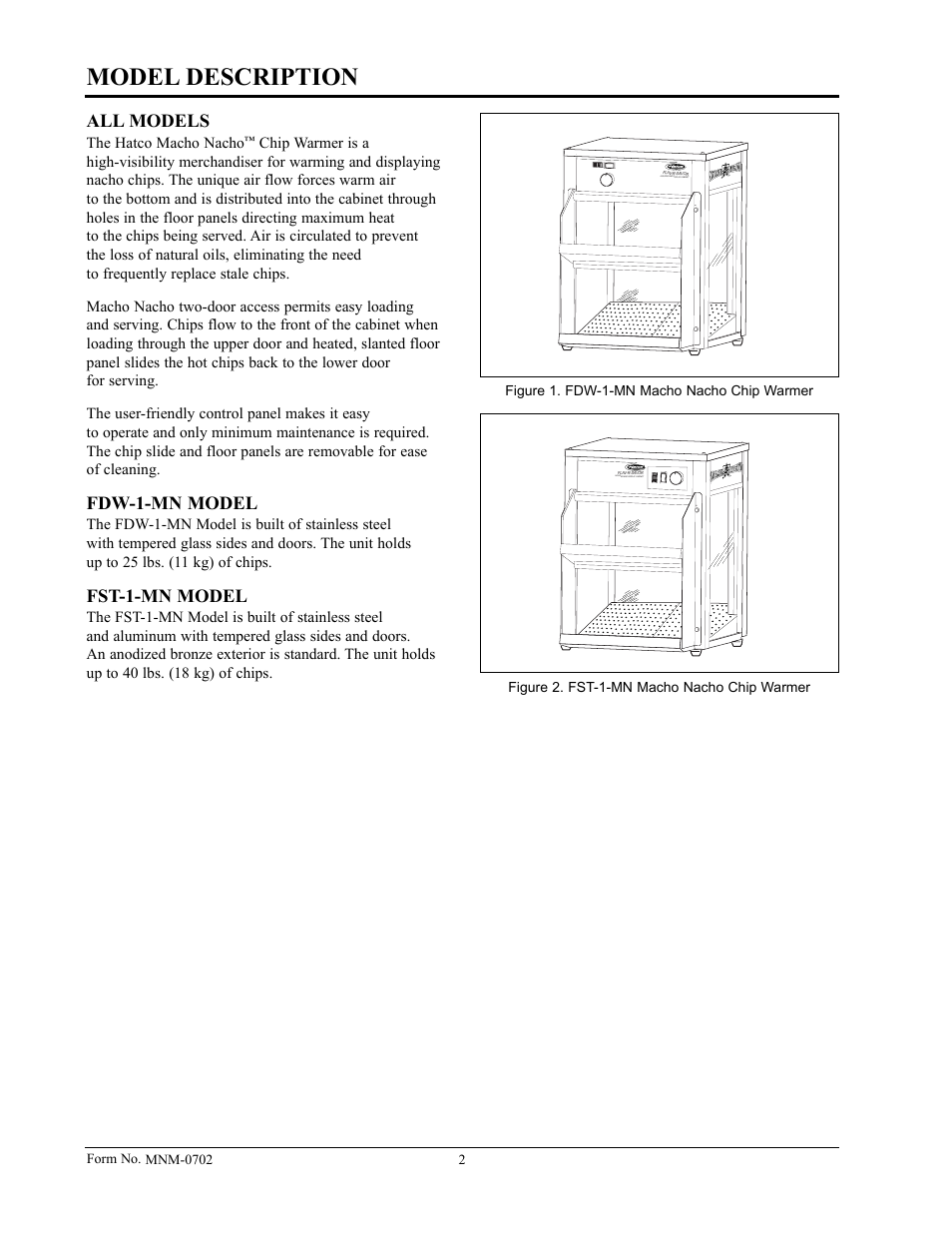 Model description, All models, Fdw-1-mn model | Fst-1-mn model | Hatco FST-1-MN User Manual | Page 4 / 12