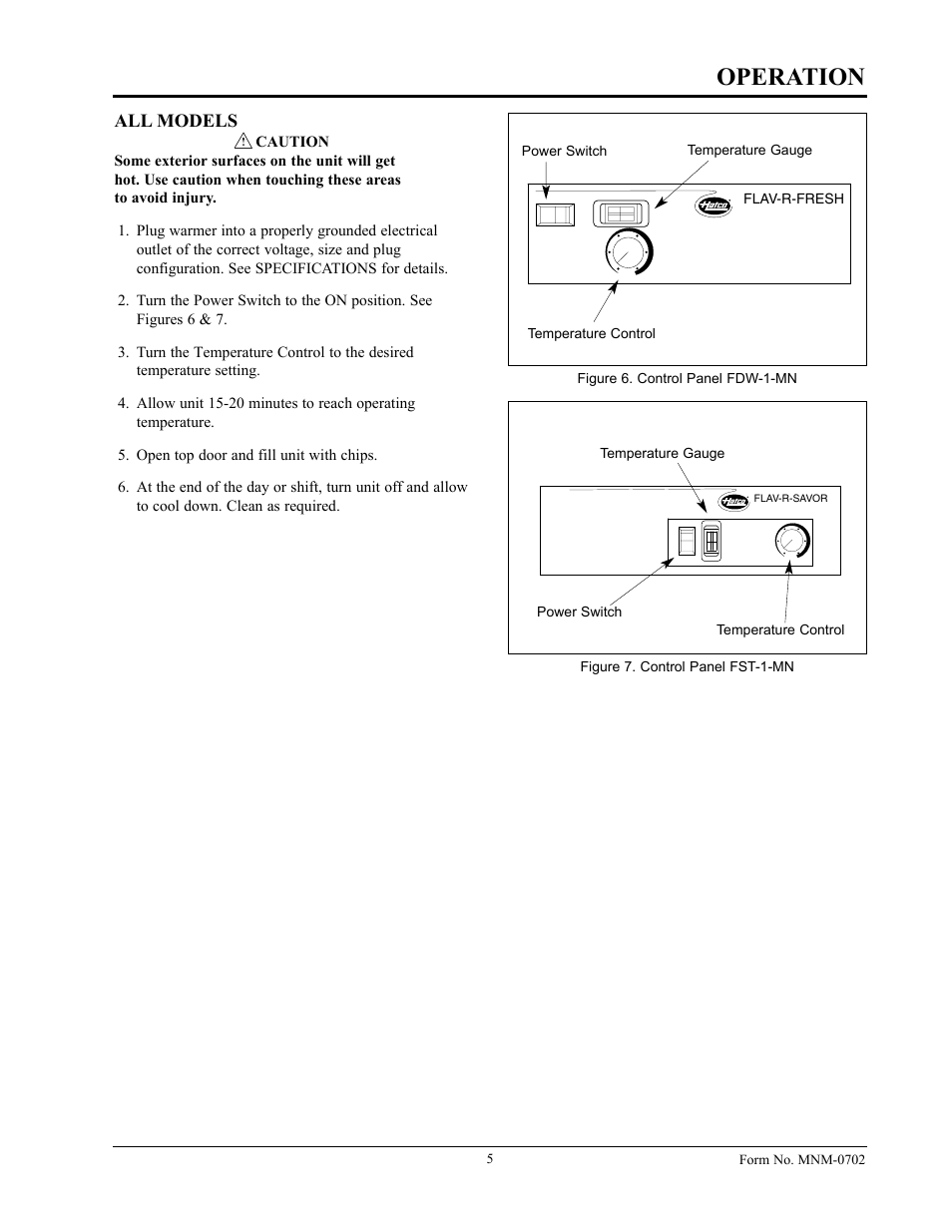 Operation | Hatco FST-1-MN User Manual | Page 7 / 12
