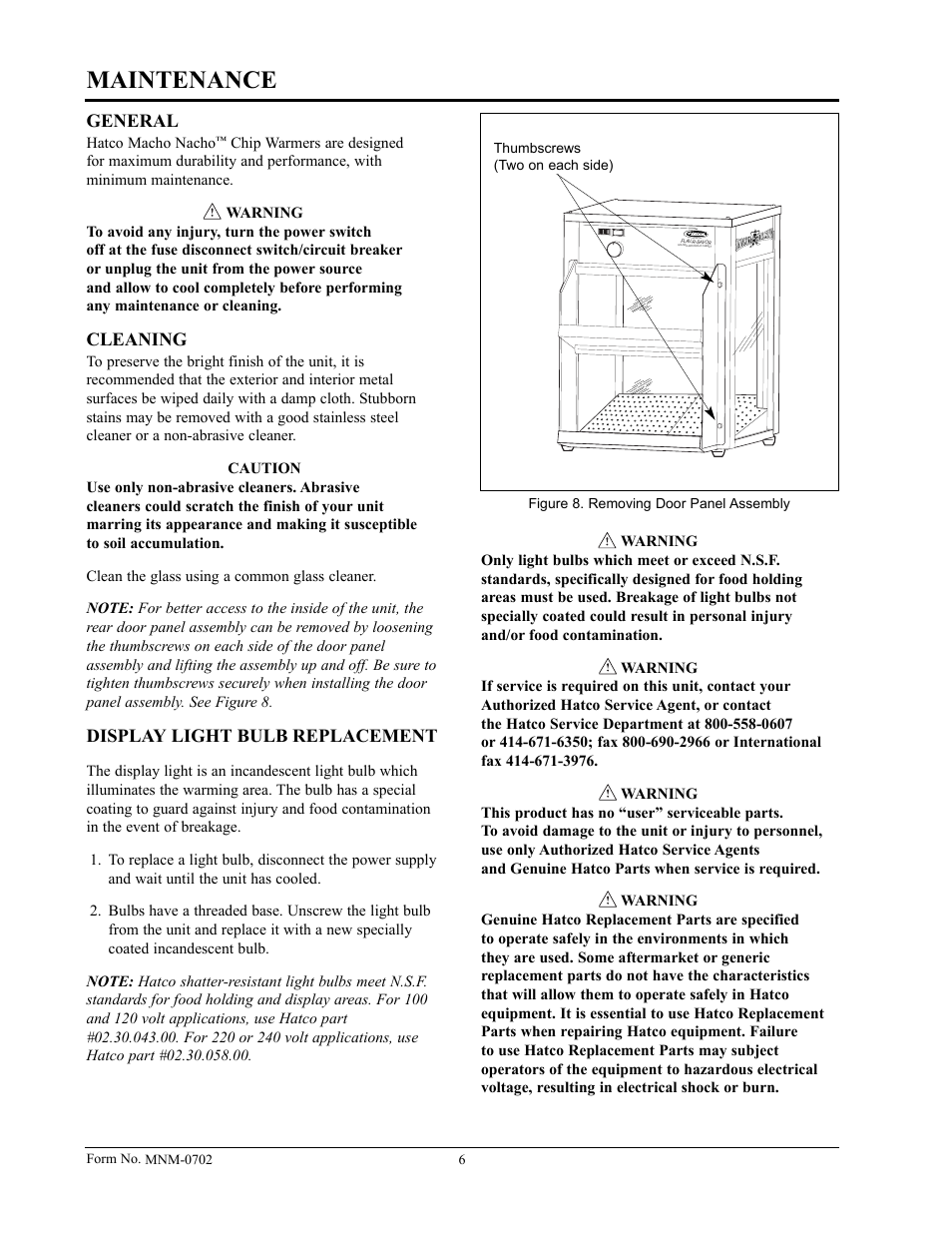 Maintenance | Hatco FST-1-MN User Manual | Page 8 / 12