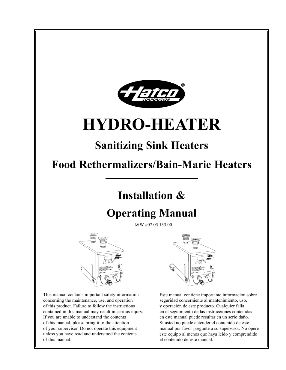 Hatco Sanitizing Sink Heaters Food Rethermalizers/Bain-Marie Heaters Hatco 3CS2 User Manual | 20 pages