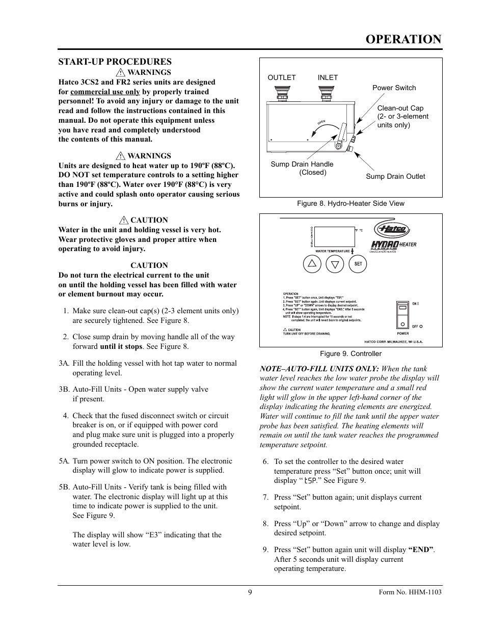 Operation | Hatco Sanitizing Sink Heaters Food Rethermalizers/Bain-Marie Heaters Hatco 3CS2 User Manual | Page 11 / 20
