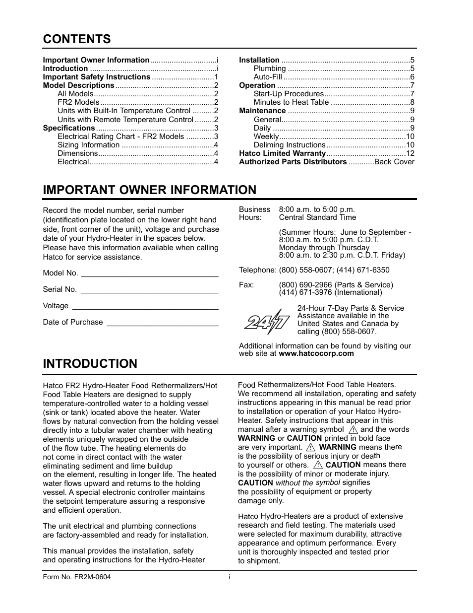 Hatco FR2 Series User Manual | Page 2 / 16