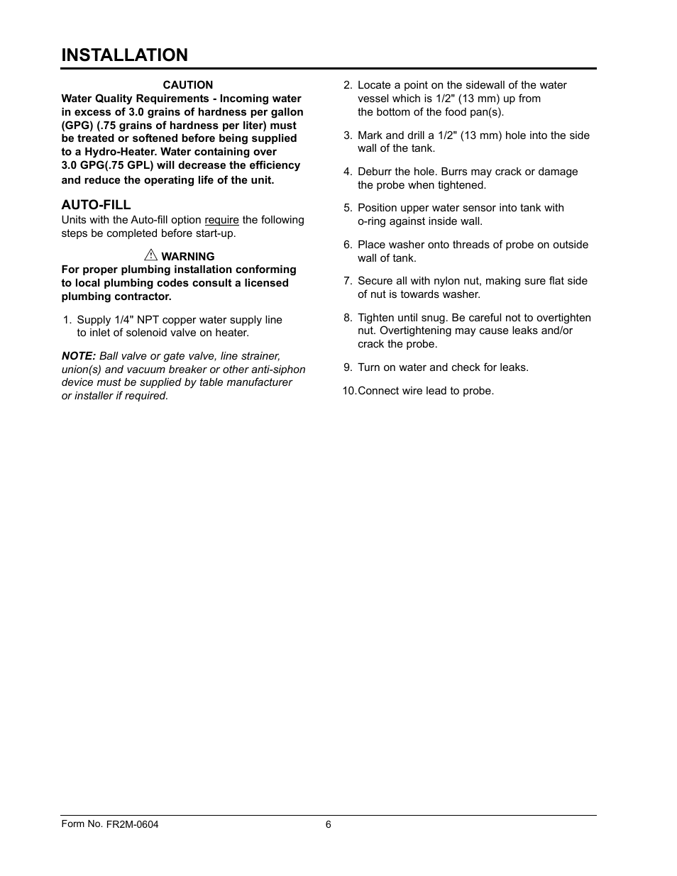 Installation | Hatco FR2 Series User Manual | Page 8 / 16