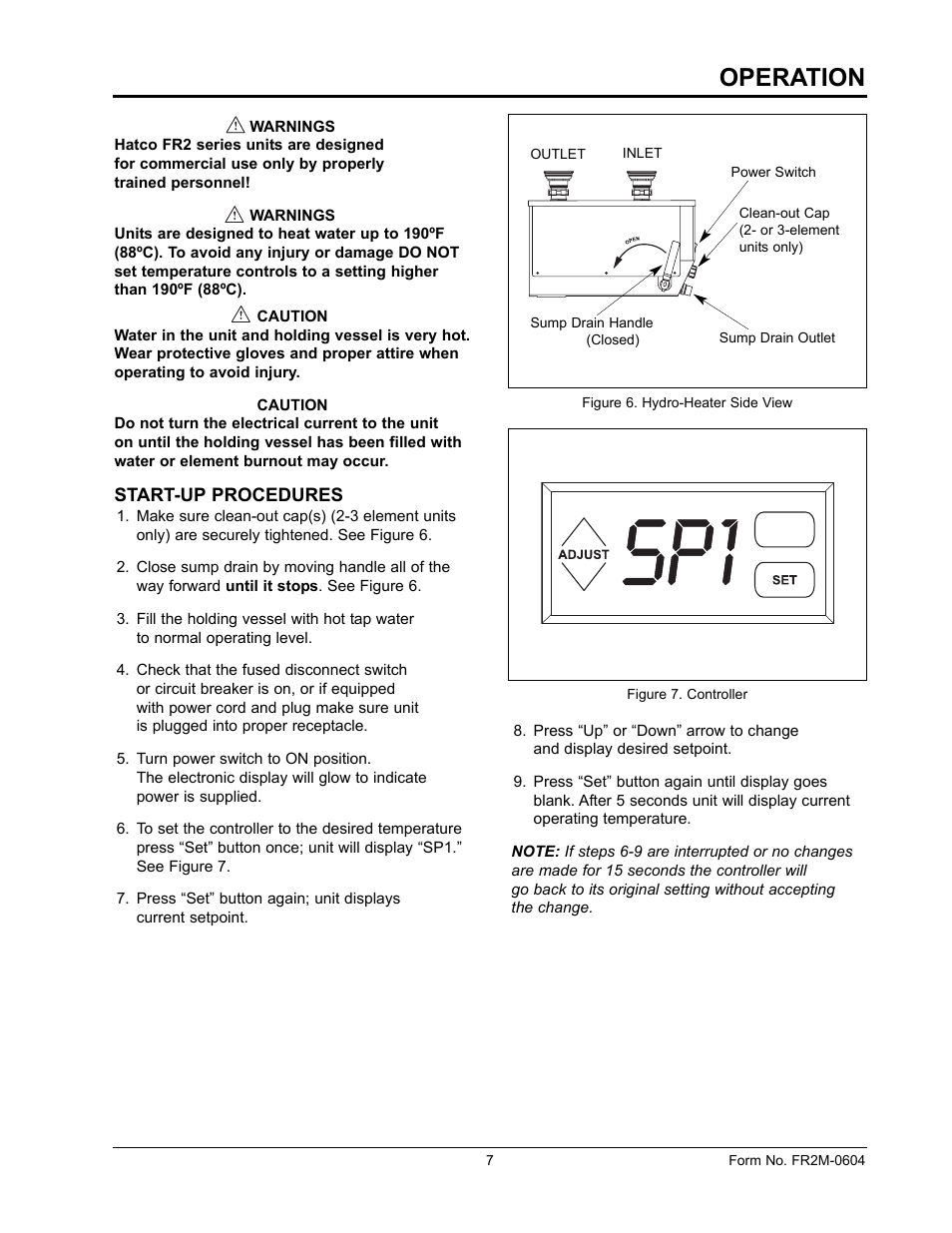 Operation | Hatco FR2 Series User Manual | Page 9 / 16