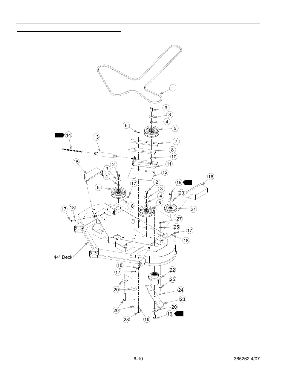 44" deck pulley assembly, 44" deck pulley assembly -10 | Hustler Turf Lawn Mower User Manual | Page 62 / 99