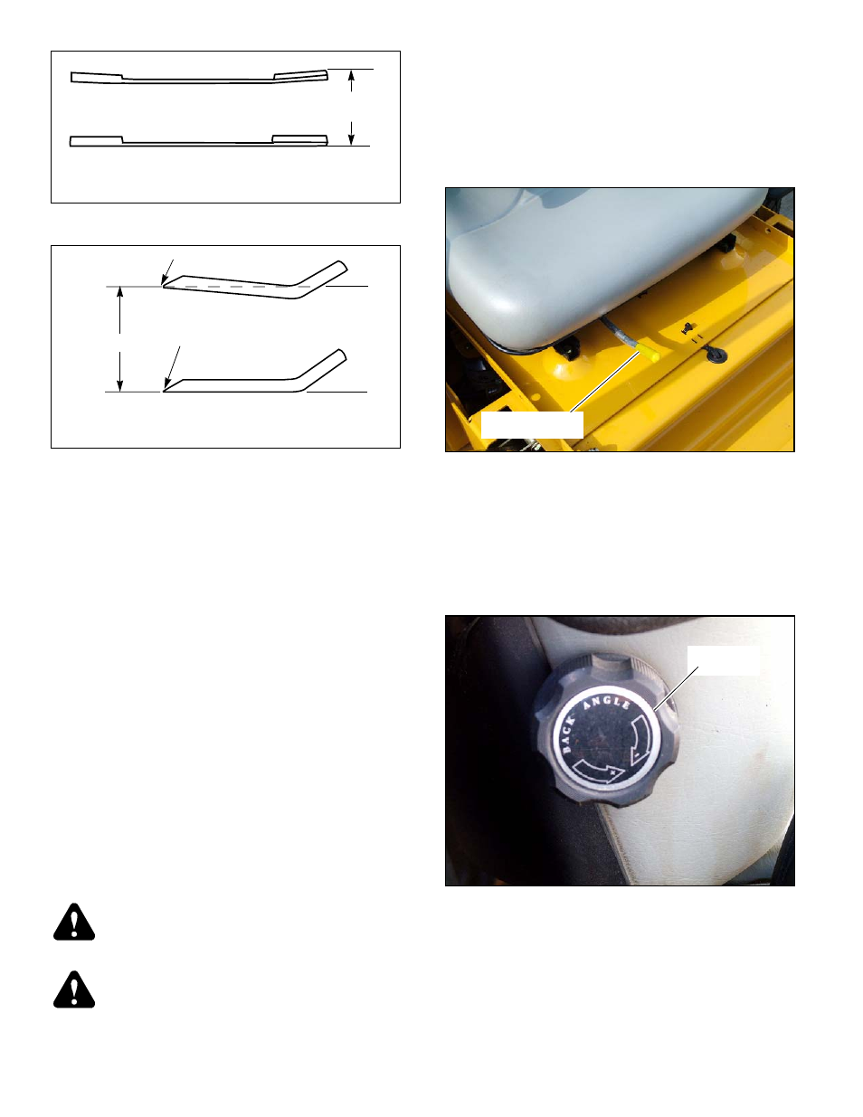 Mower blade removal, Seat adjustment, Control lever adjustment | Hustler Turf Z4 User Manual | Page 29 / 38