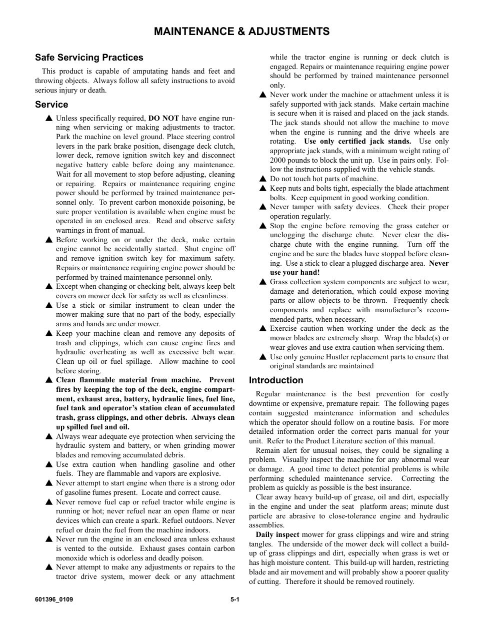 Maintenance & adjustments | Hustler Turf 36 User Manual | Page 20 / 33