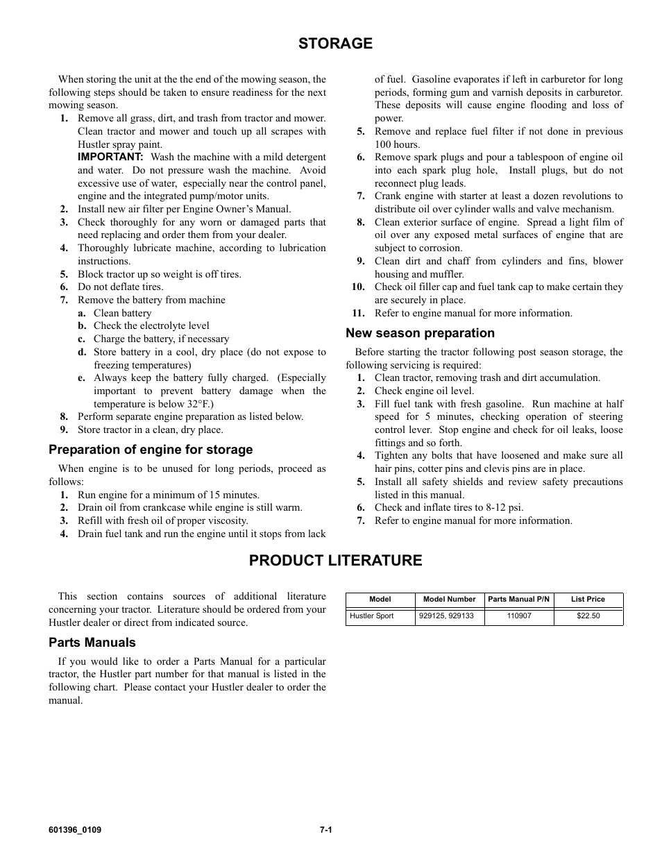 Storage, Product literature | Hustler Turf 36 User Manual | Page 30 / 33
