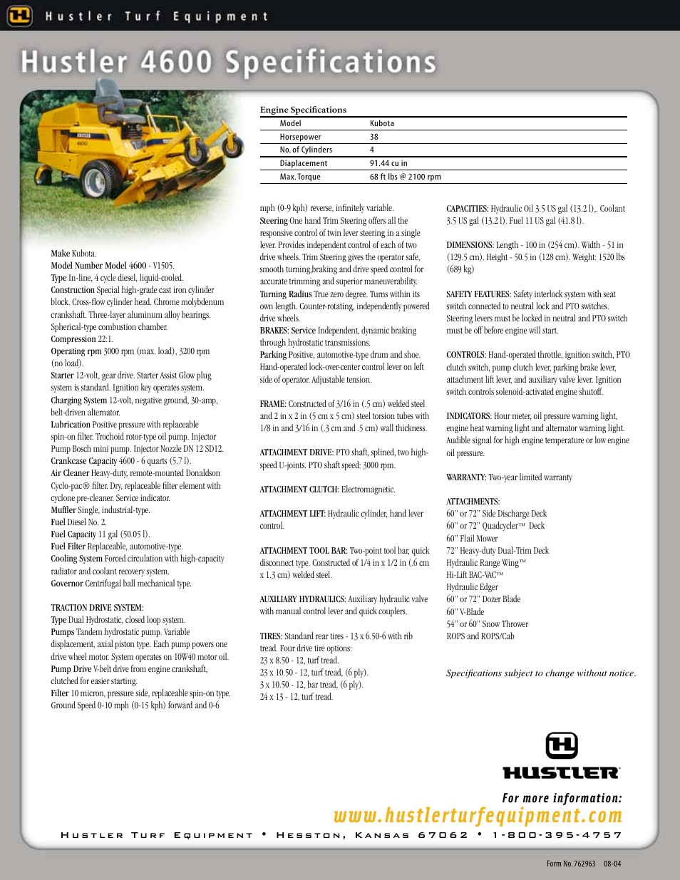 For more information | Hustler Turf 4600 User Manual | Page 2 / 2