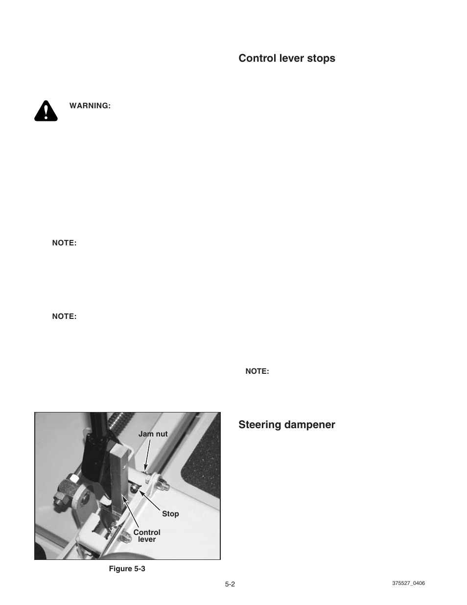 Control lever stops, Steering dampener | Hustler Turf Hustler Z User Manual | Page 36 / 53