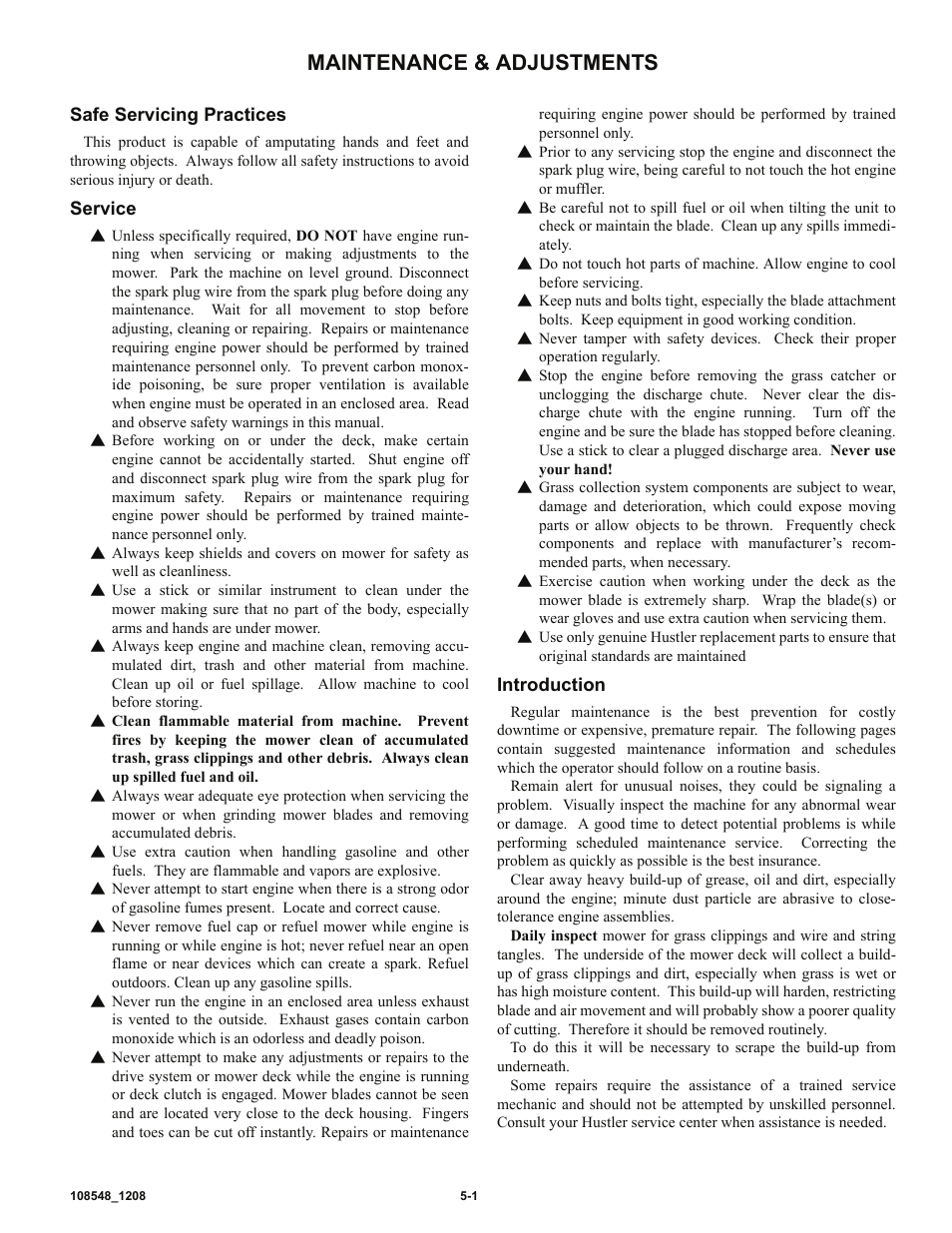Maintenance & adjustments | Hustler Turf M-1 User Manual | Page 20 / 51