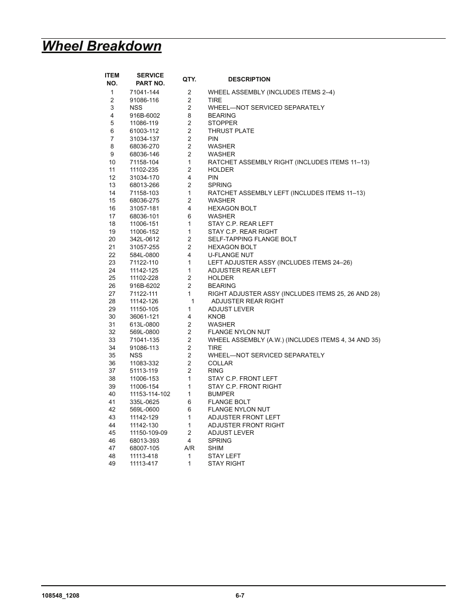 Wheel breakdown | Hustler Turf M-1 User Manual | Page 33 / 51
