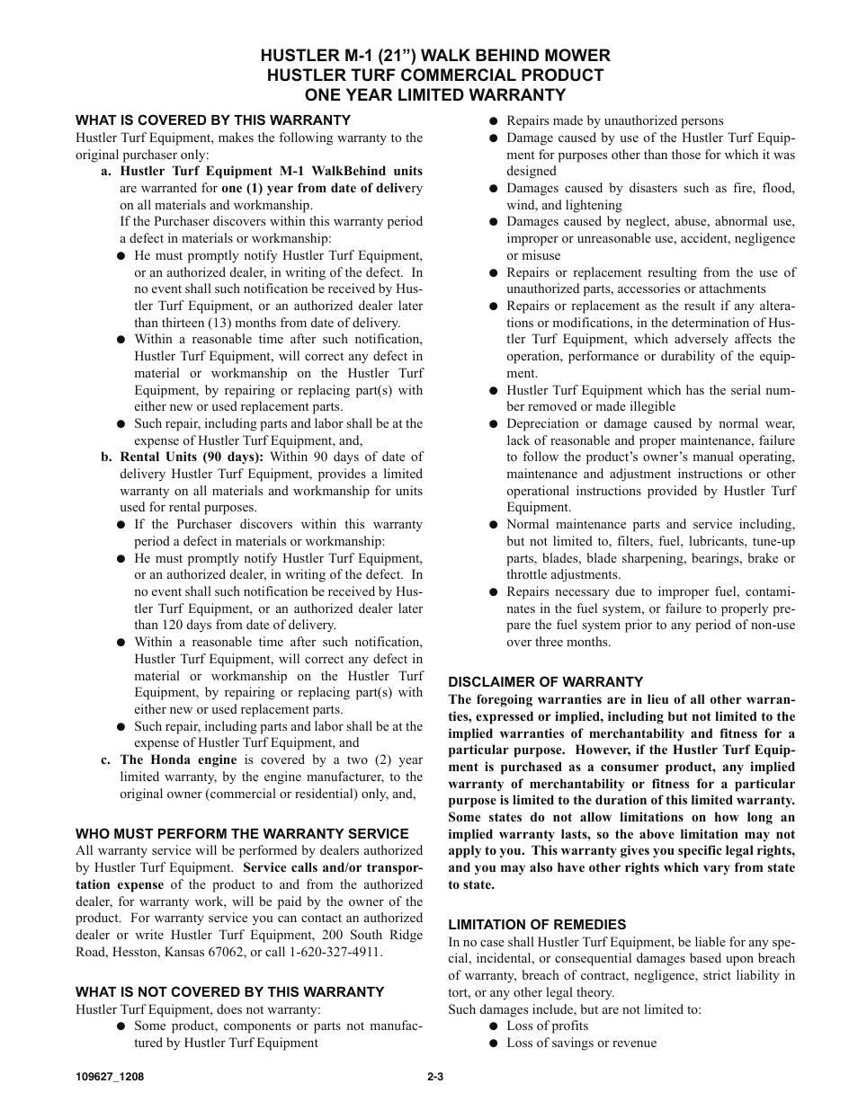 Hustler Turf M-1 User Manual | Page 4 / 51