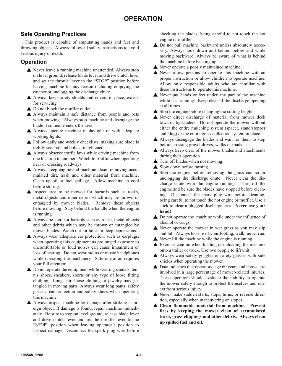 Operation | Hustler Turf M-1 User Manual | Page 8 / 51