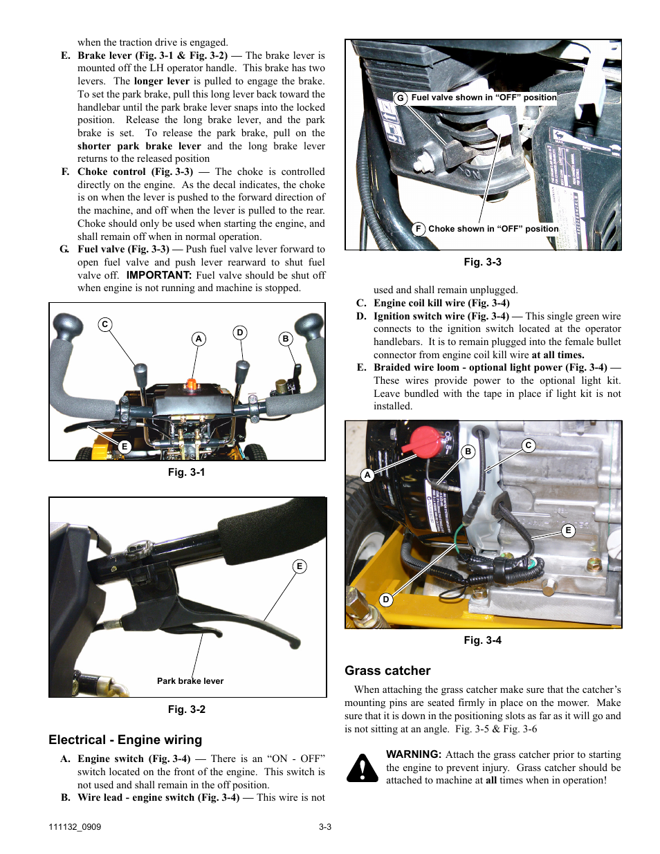 Fig. 3-1, L (fig. 3-1), Eel drive lever (fig. 3-1) | Fig. 3-1), Electrical - engine wiring, Grass catcher | Hustler Turf 50 User Manual | Page 15 / 35