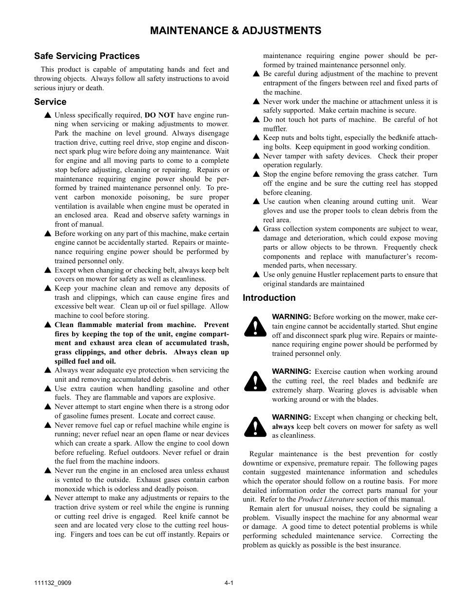 Maintenance & adjustments | Hustler Turf 50 User Manual | Page 19 / 35
