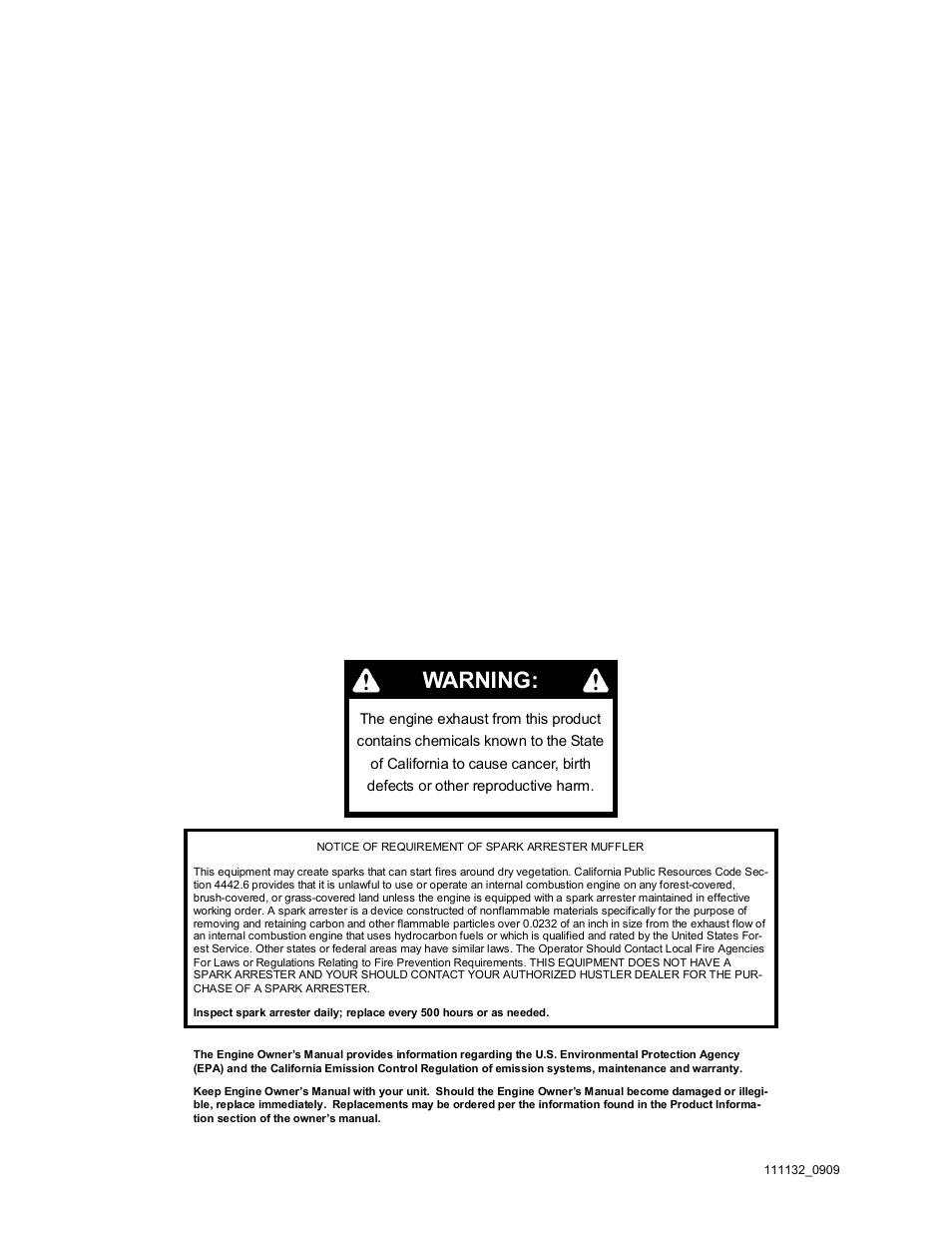 Warning | Hustler Turf 50 User Manual | Page 2 / 35