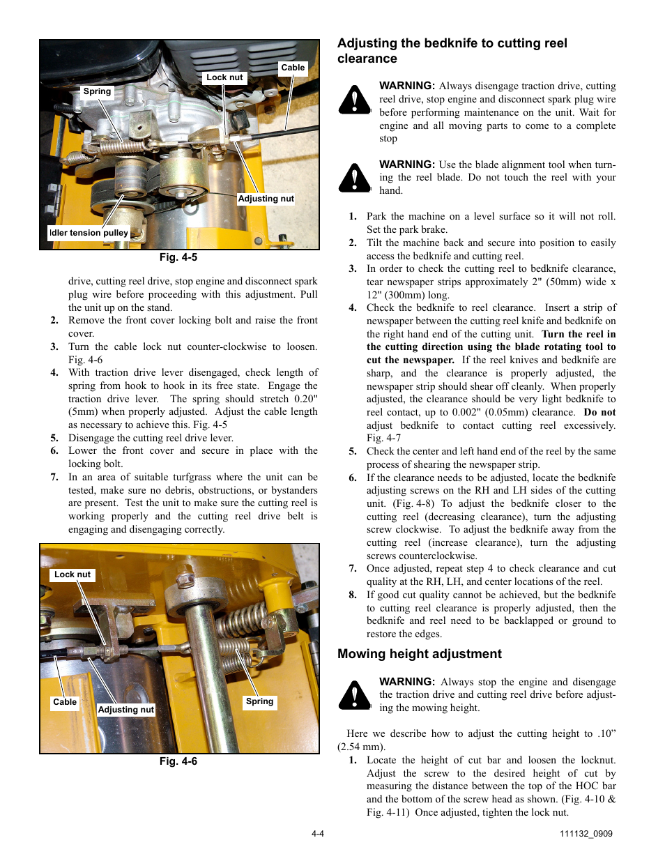 Fig. 4-5, To achieve this. fig. 4-5, Adjusting the bedknife to cutting reel clearance | Mowing height adjustment | Hustler Turf 50 User Manual | Page 22 / 35