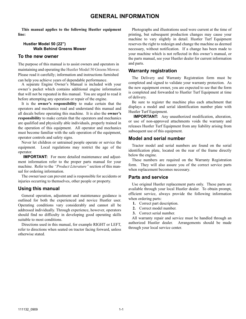 General information | Hustler Turf 50 User Manual | Page 3 / 35