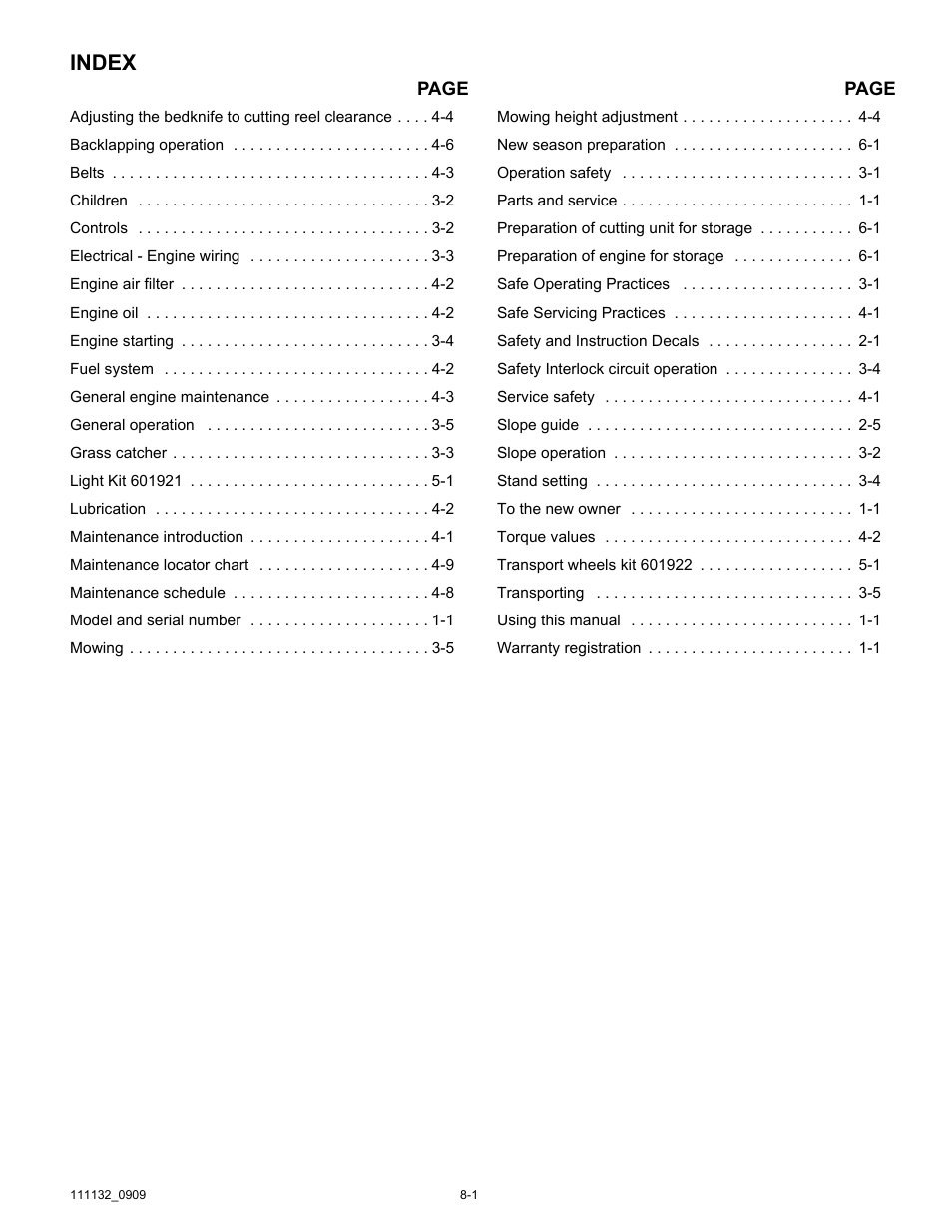 Index | Hustler Turf 50 User Manual | Page 35 / 35