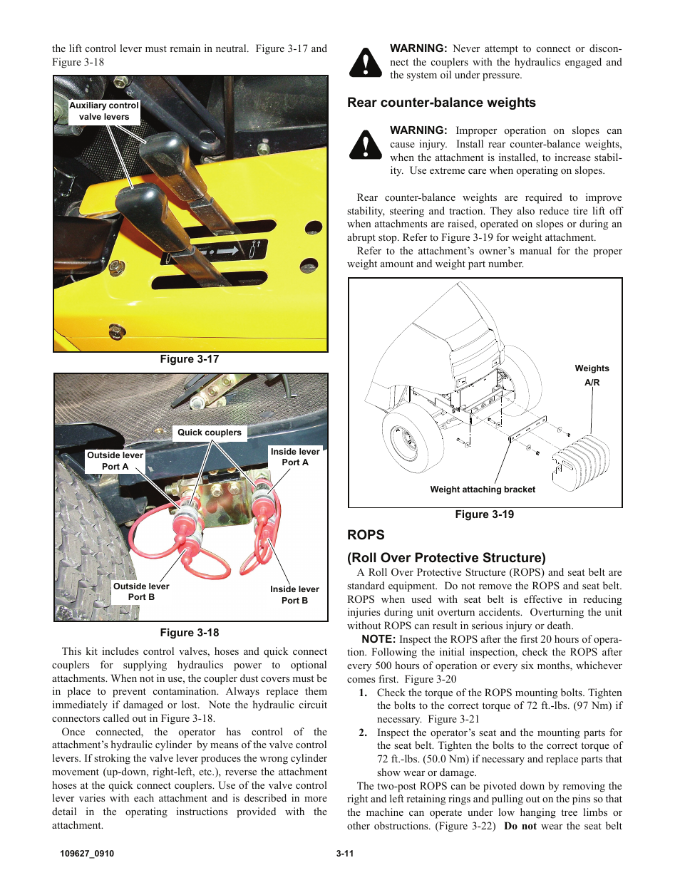 Rear counter-balance weights, Rops (roll over protective structure) | Hustler Turf 3500 User Manual | Page 25 / 52