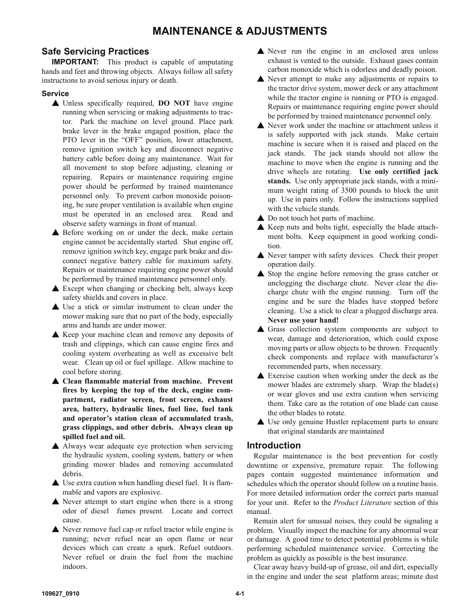 Maintenance & adjustments | Hustler Turf 3500 User Manual | Page 29 / 52