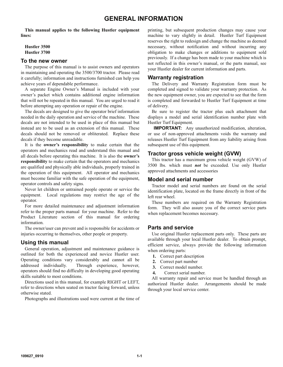 General information | Hustler Turf 3500 User Manual | Page 3 / 52