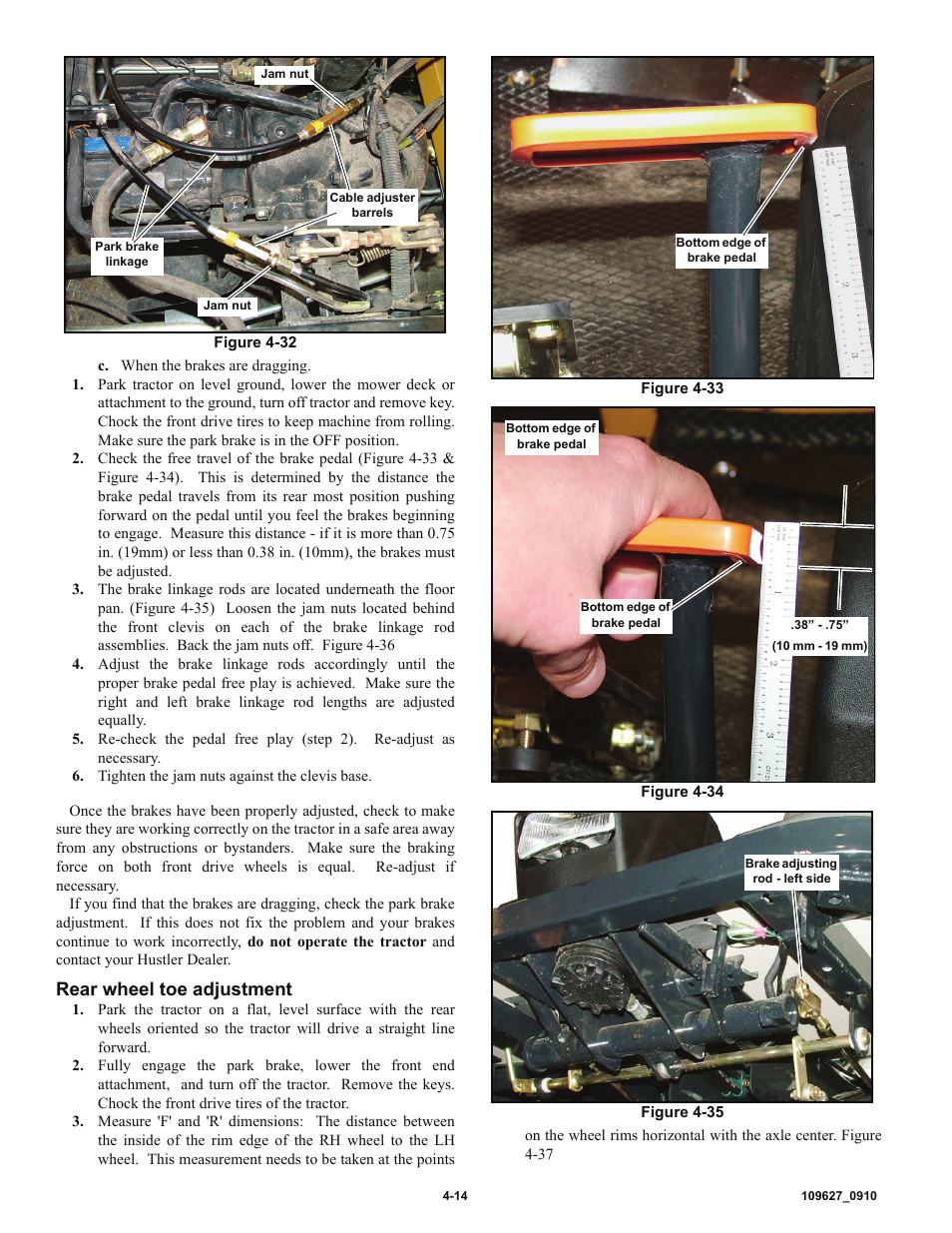 Rear wheel toe adjustment | Hustler Turf 3500 User Manual | Page 42 / 52