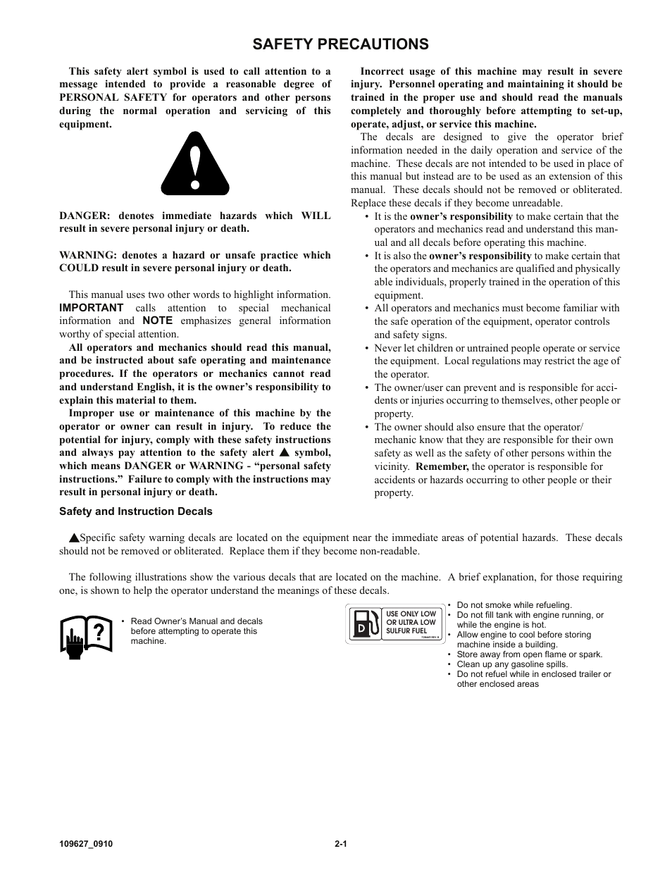 Safety precautions | Hustler Turf 3500 User Manual | Page 7 / 52