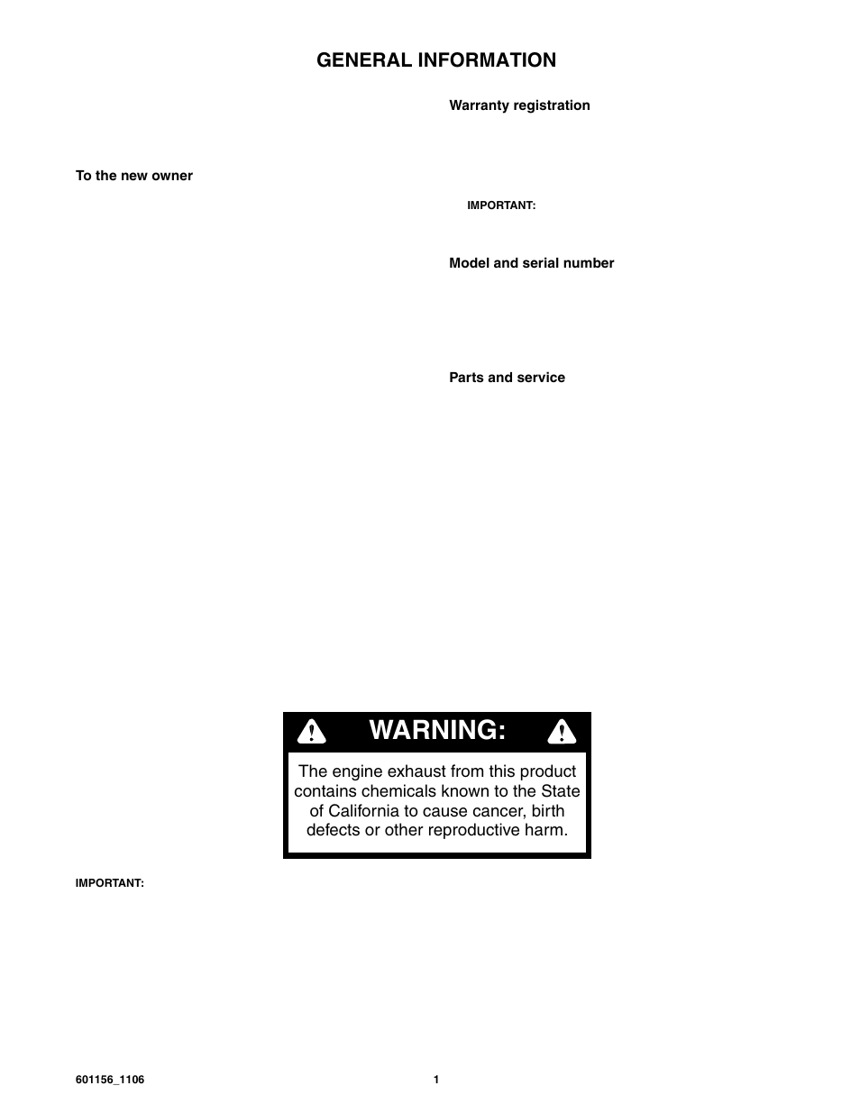 Warning, General information | Hustler Turf Mini Fastrack User Manual | Page 3 / 34