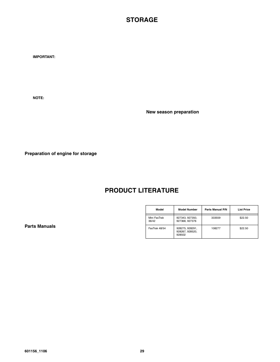 Storage, Product literature | Hustler Turf Mini Fastrack User Manual | Page 31 / 34