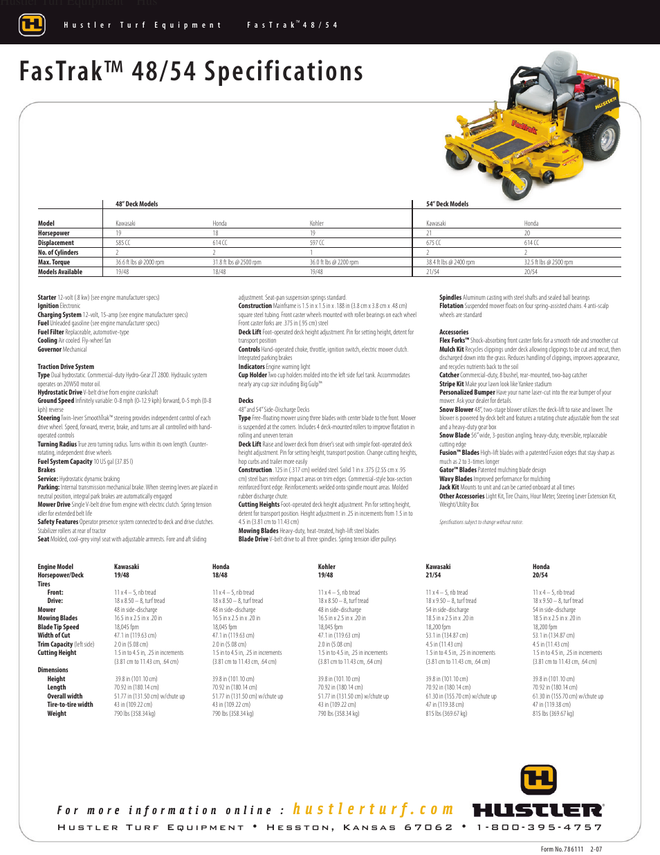 Hustler Turf Fastrak 54 User Manual | 1 page