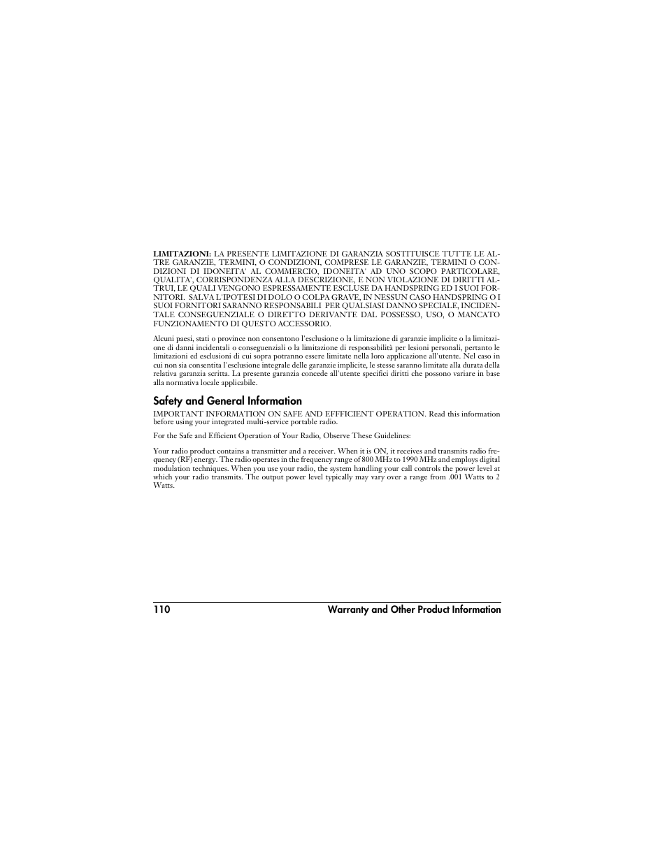 Safety and general information | Handspring VisorPhone User Manual | Page 116 / 126