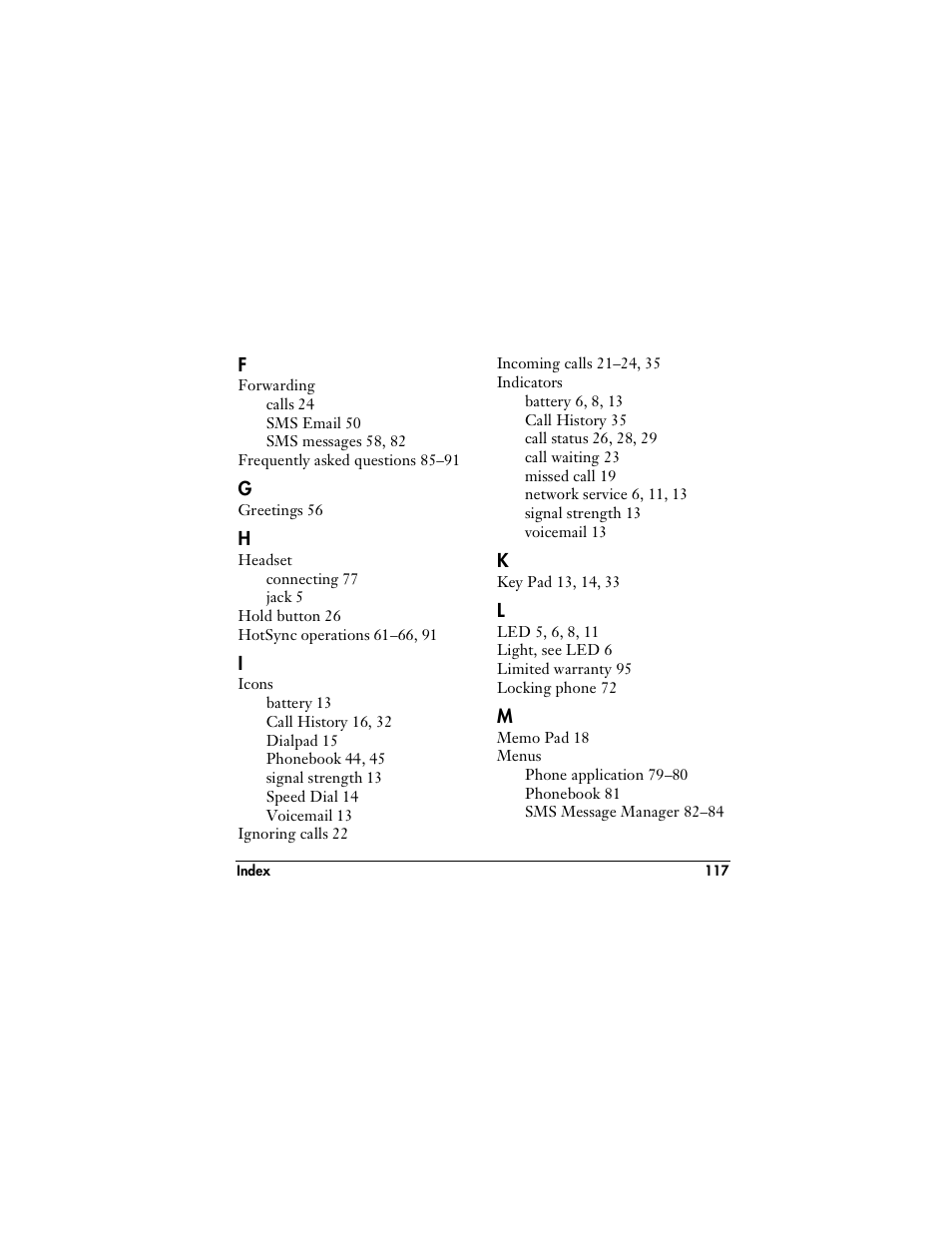 Handspring VisorPhone User Manual | Page 123 / 126