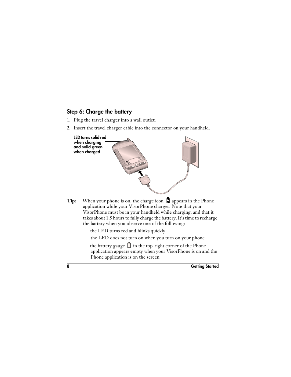Step 6: charge the battery | Handspring VisorPhone User Manual | Page 14 / 126
