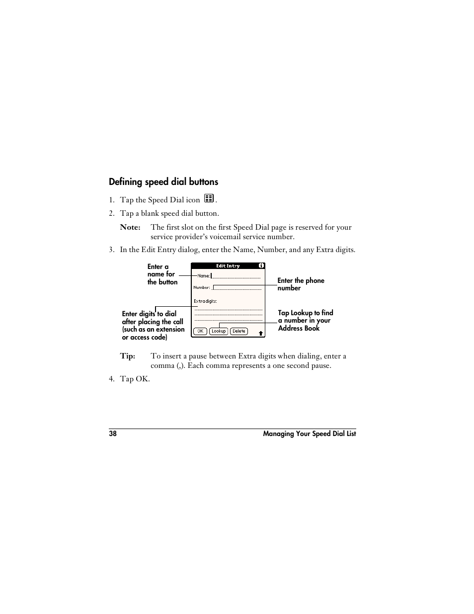 Defining speed dial buttons | Handspring VisorPhone User Manual | Page 44 / 126