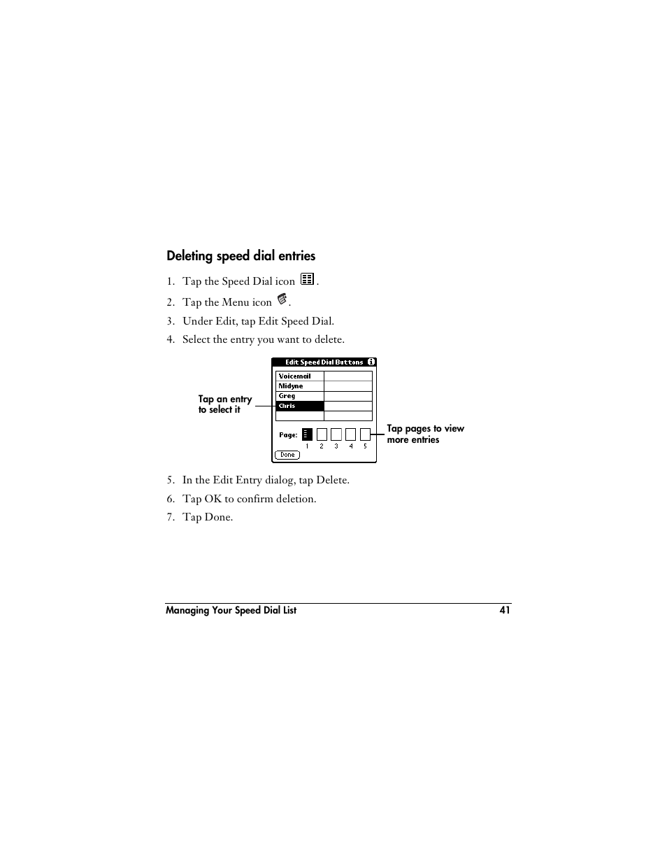 Deleting speed dial entries | Handspring VisorPhone User Manual | Page 47 / 126