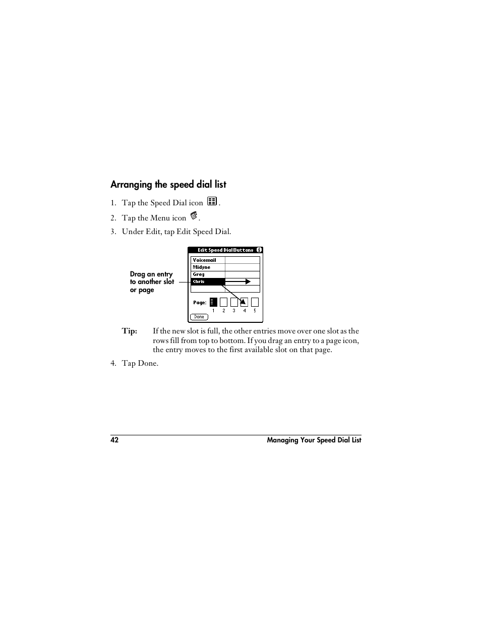 Arranging the speed dial list | Handspring VisorPhone User Manual | Page 48 / 126