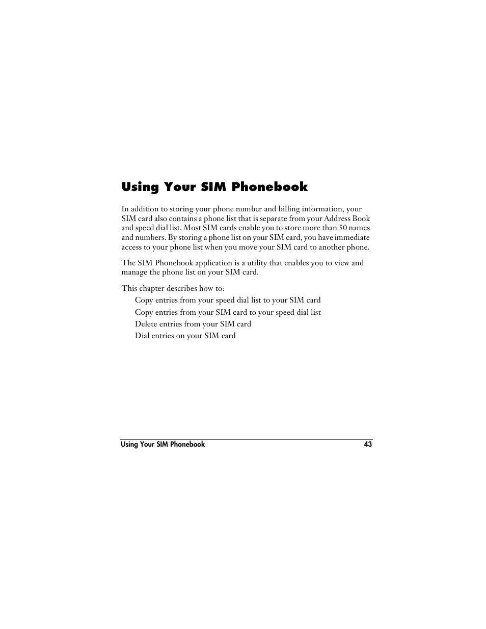 Using your sim phonebook | Handspring VisorPhone User Manual | Page 49 / 126