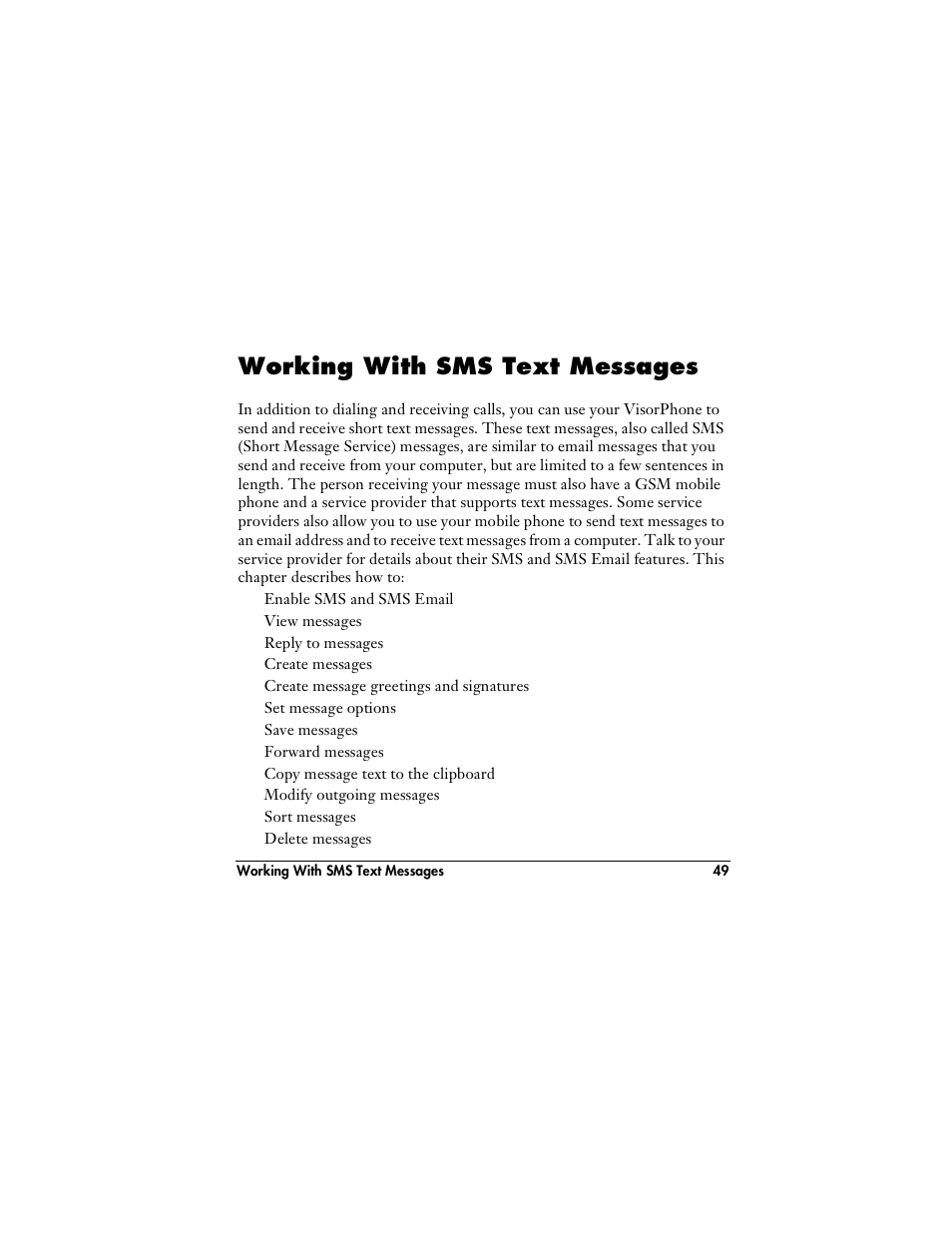 Working with sms text messages | Handspring VisorPhone User Manual | Page 55 / 126