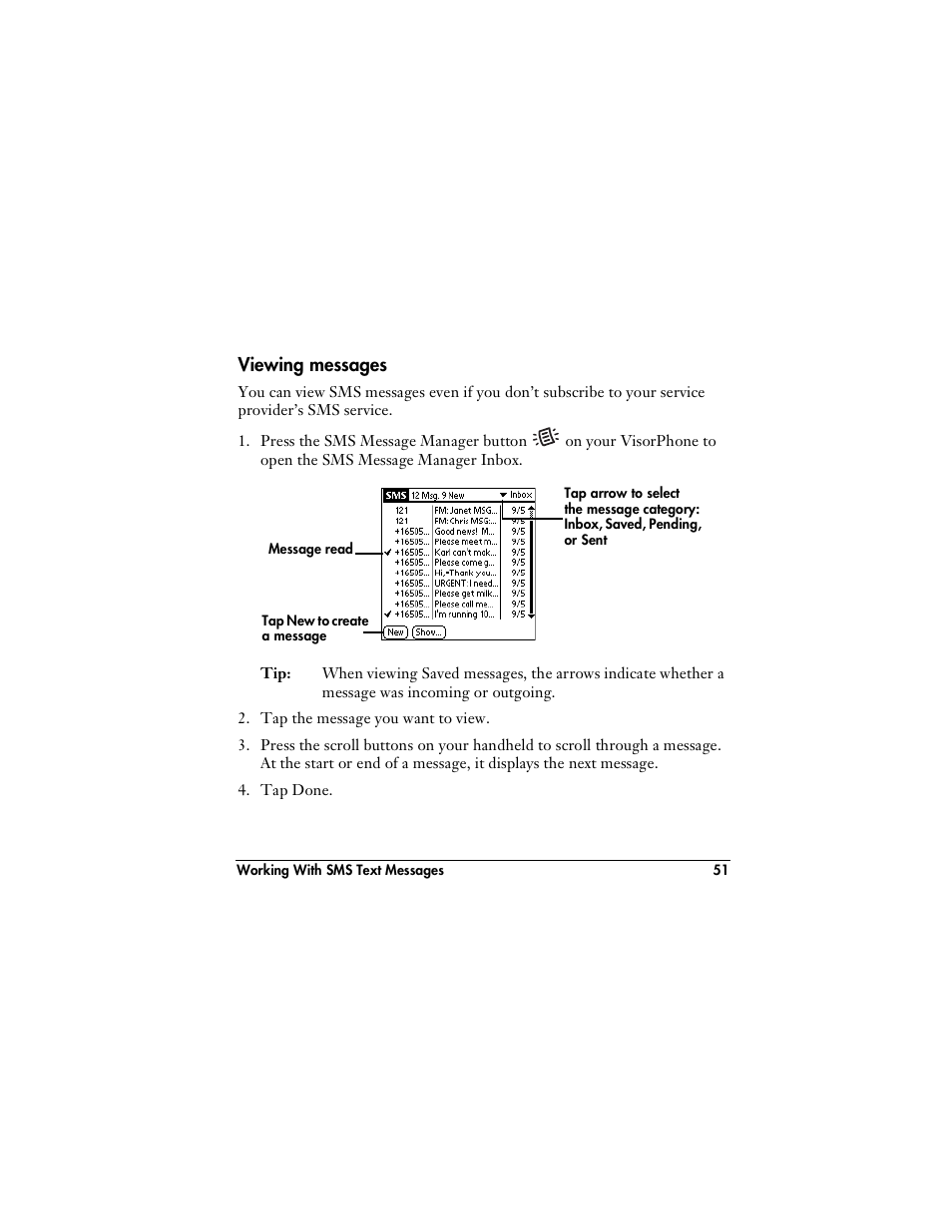 Viewing messages | Handspring VisorPhone User Manual | Page 57 / 126