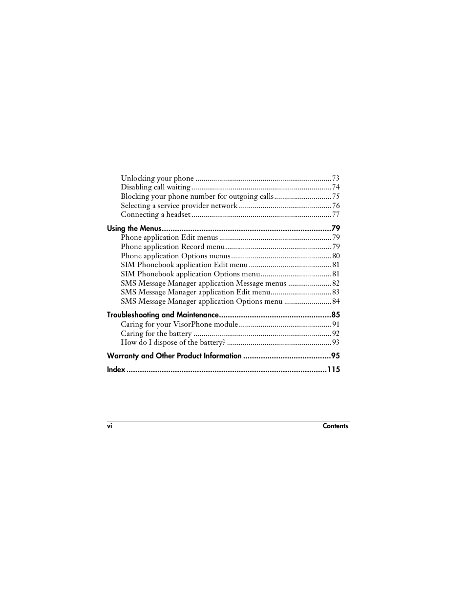 Handspring VisorPhone User Manual | Page 6 / 126