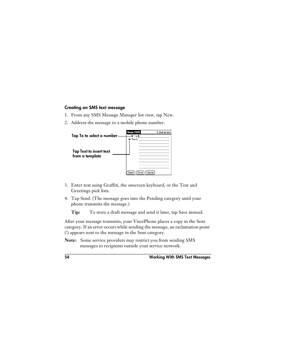 Creating an sms text message | Handspring VisorPhone User Manual | Page 60 / 126