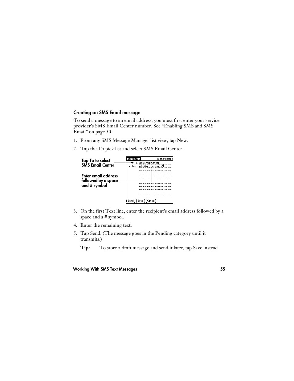 Creating an sms email message, See “creating an sms email message | Handspring VisorPhone User Manual | Page 61 / 126