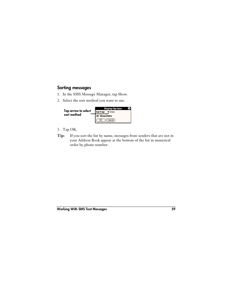 Sorting messages | Handspring VisorPhone User Manual | Page 65 / 126
