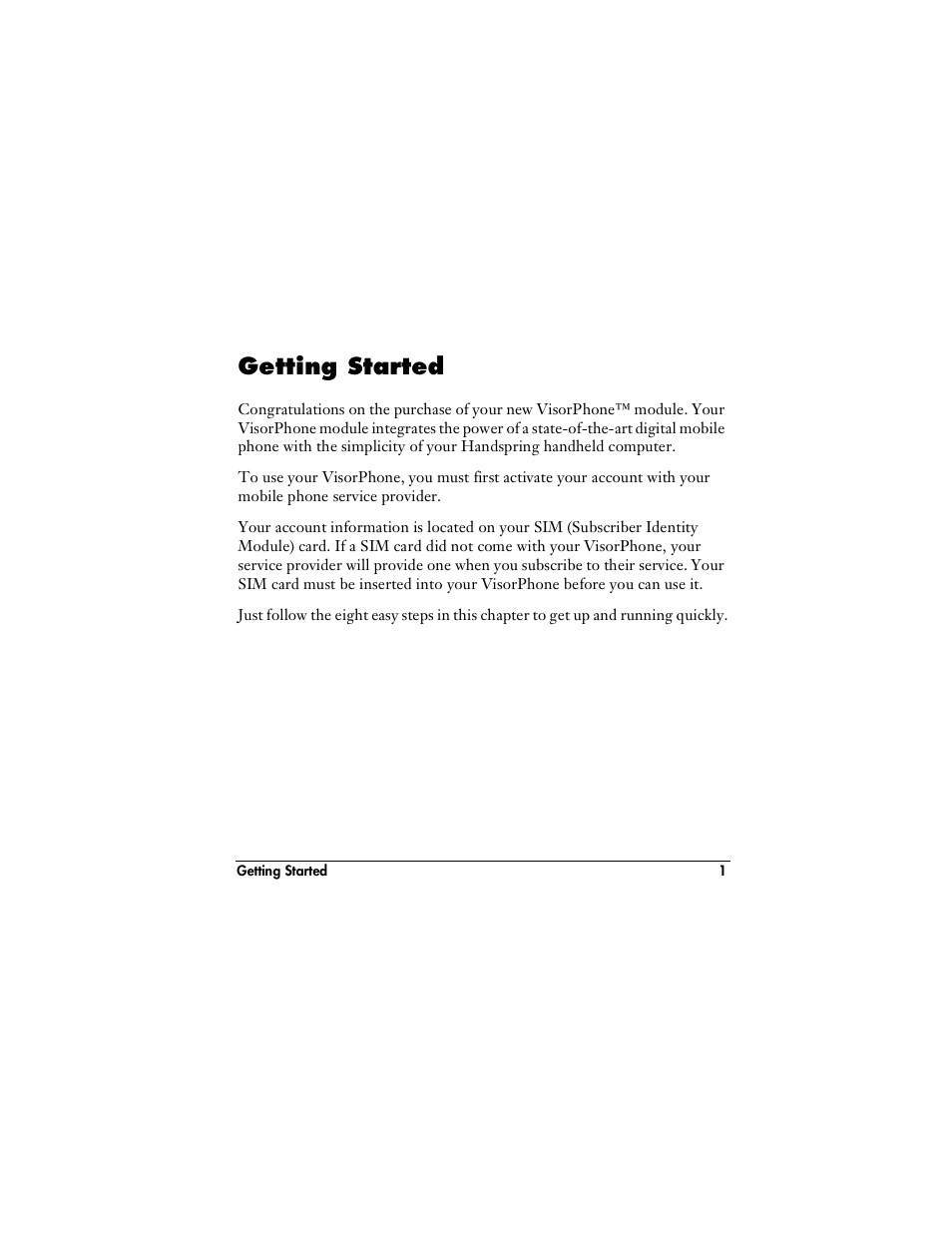 Getting started | Handspring VisorPhone User Manual | Page 7 / 126