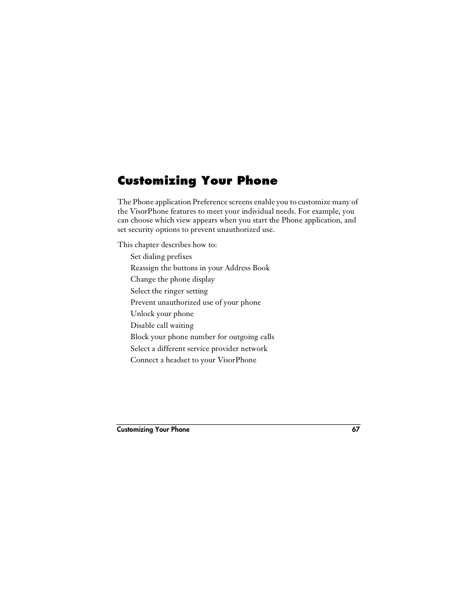 Customizing your phone | Handspring VisorPhone User Manual | Page 73 / 126