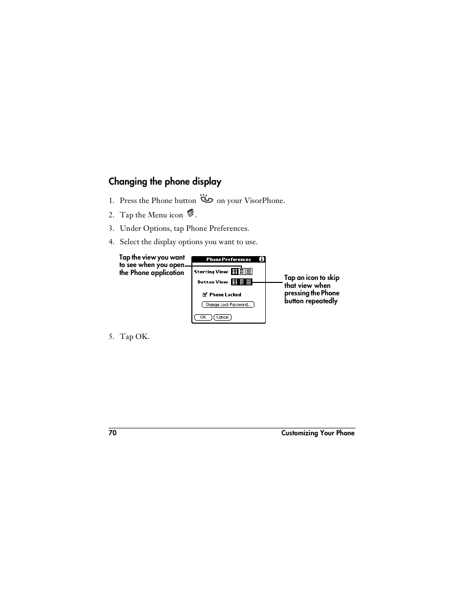 Changing the phone display | Handspring VisorPhone User Manual | Page 76 / 126
