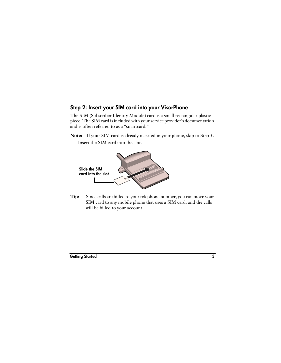 Step 2: insert your sim card into your visorphone | Handspring VisorPhone User Manual | Page 9 / 126